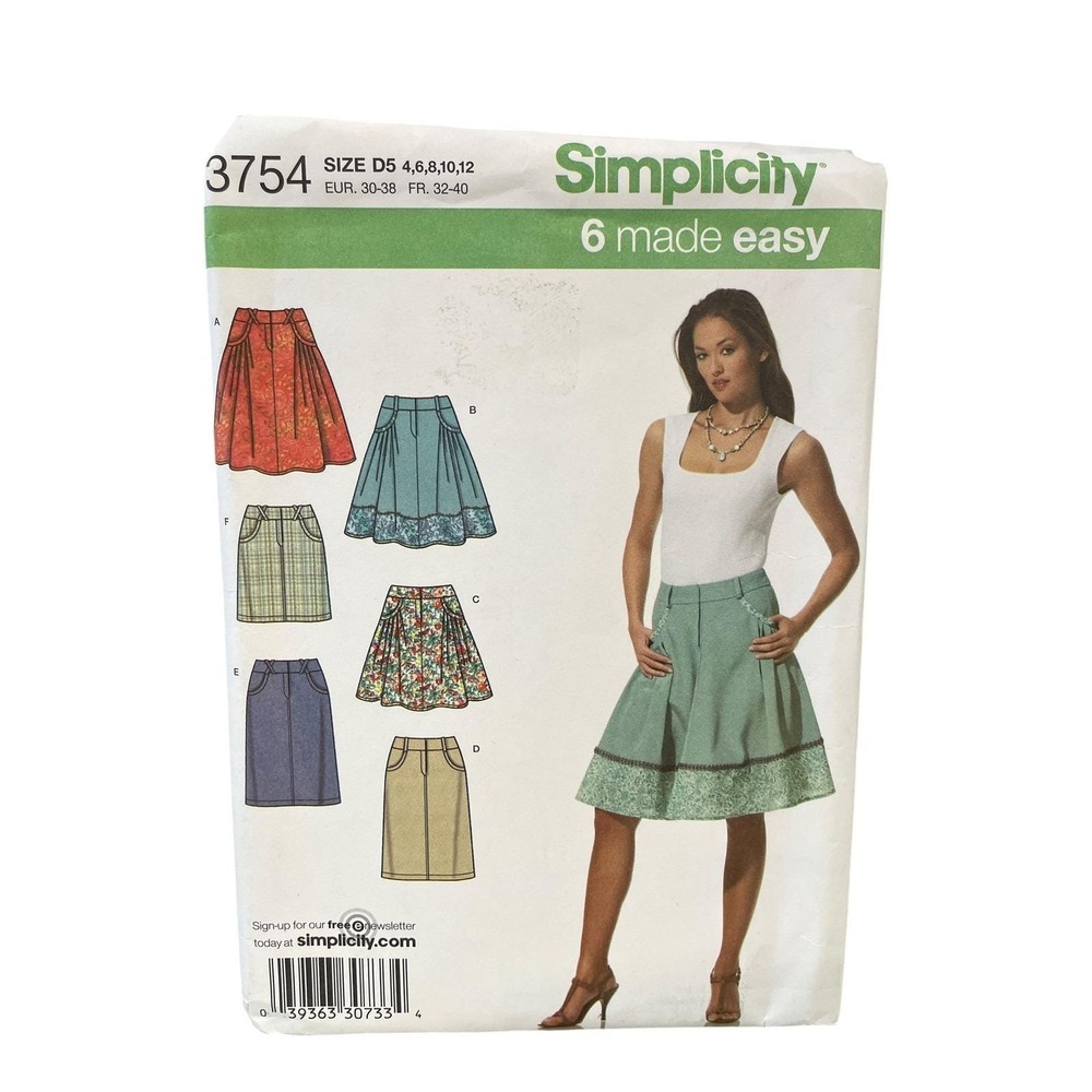 Simplicity Skirt Sewing Pattern Misses Size 4-12 3754 Made Easy Slim Flared
